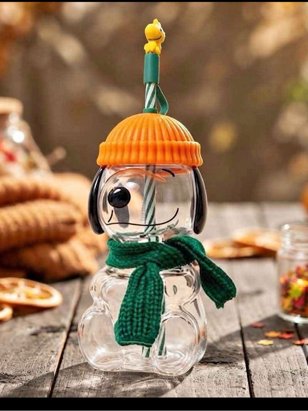 Starbucks Snowman Drink Bottle with Orange Hat and Green Scarf